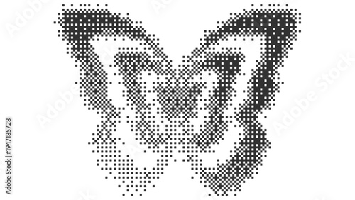 A halftone butterfly illustration on a white background