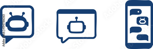 Set of 3 robot chat icons vector