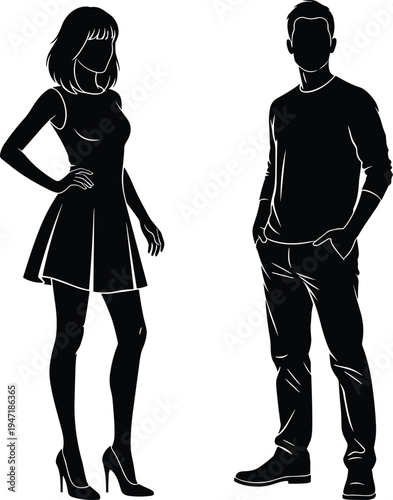 A stylized digital art representation of a woman posing with a hand on her hip in monochrome gray Vector