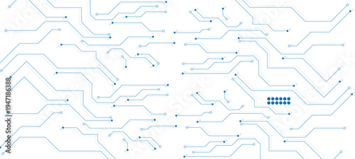 Photos Motherboard design with vibrant blue circuitry and microchip elements