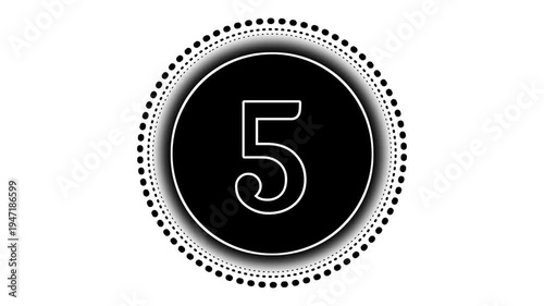 Minimalist 5 Second Countdown Timer with Animated Dotted Circle Border in Black and White