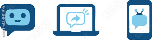 Set of 3 chatbot icons vector, messaging symbols