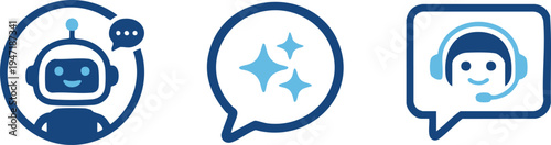 Set of 3 customer service icons vector, chatbot, robot, support