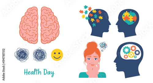 Set of 6 mental health awareness vector icons