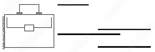 Business concepts, organization, corporate identity, management, networking, career growth. An outline of a briefcase with bold horizontal lines. Business concepts and organization