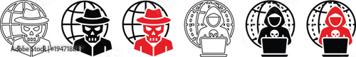 Global Cyber Security Threat and Hacker Avatar Vector Icon Set for Network Protection and Data Privacy