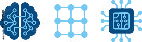 Set of 3 blue technology icons vector