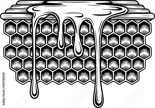 Dripping Honeycomb With Viscous Liquid Flowing Downward sweet
