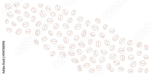A collection of coffee beans scattered on a transparent background in a diagonal pattern