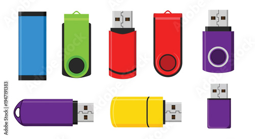 Colorful USB flash drives in various designs and colors for data storage