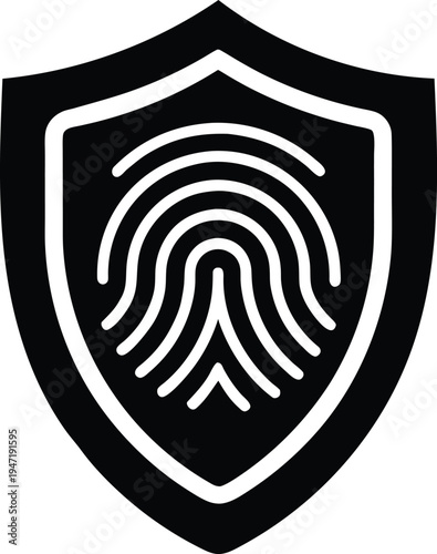 silhouette fingerprint icon inside a shield