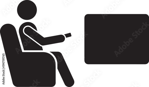 Person sitting in armchair holding remote control watching blank screen also transparent background