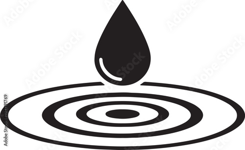 Black water drop creating concentric ripples on a white background also transparent background liquid