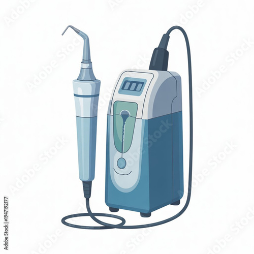 Color Vector Ultrasonic Dental Scaler Unit Illustration - Professional Teeth Cleaning Equipment Flat Design, Dental Hygiene Instrument Modern Graphic
