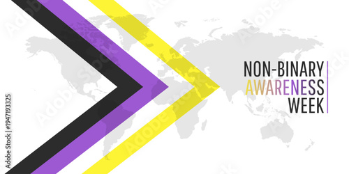 Non-binary Awareness Week with pride flag on world map background. Vector illustration