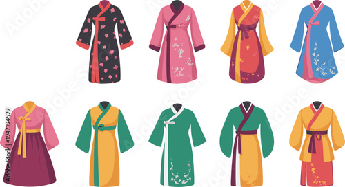 Traditional Korean Hanbok Robes Collection Illustration
