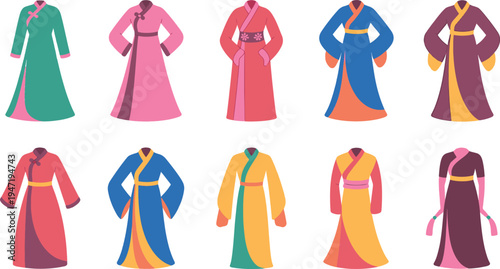 Vibrant Kimono Style Dresses in Various Colors and Patterns