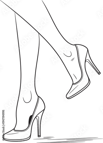 Woman legs in dynamic high heel shoes pose, fashion illustration