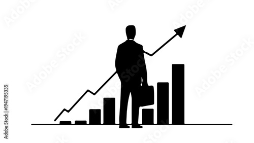 silhueta homem negocios com maleta grafico crescimento isolado fundo branco conceito sucesso financeiro