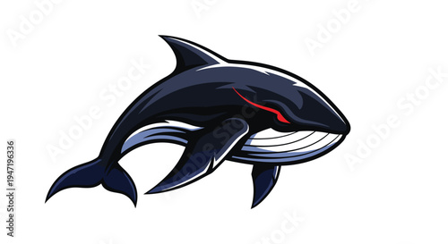 Dark, menacing orca illustration, featuring aggressive red glowing eyes and sharp features, captured in a powerful swimming pose.