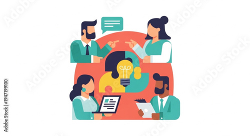 Diverse team collaborating on a new innovative idea together.