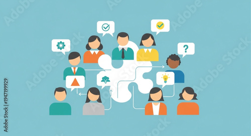 Teamwork and Collaboration Concept with Puzzle Pieces and People.