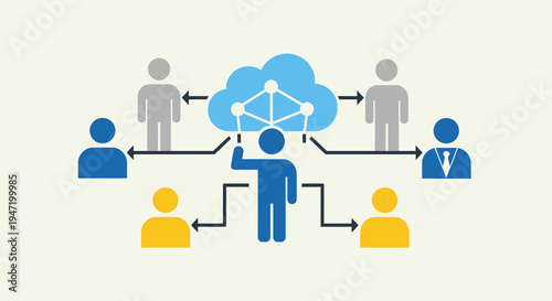 Digital network connecting people through cloud technology, facilitating data sharing, collaboration, and communication in a modern business environment.