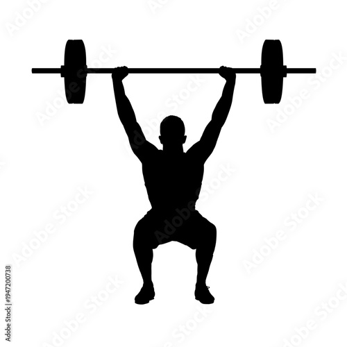 Silhouette of a weightlifter, a man lifting a barbell - vector illustration