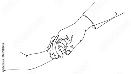 Parent Holding Child Hand Continuous Single Line Art – Family Love Support Trust Minimal Line Illustration