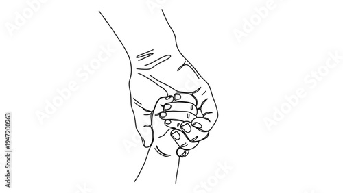 Father Holding Child Hand Continuous Single Line Art – Family Love Support Trust Minimal Illustration