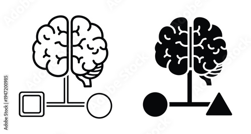 Human brain icon set with geometric shapes representing logic psychology cognitive science mind mapping data structure and mental health analysis