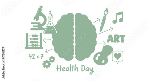 Vector illustration of brain with health and science icons for Health Day