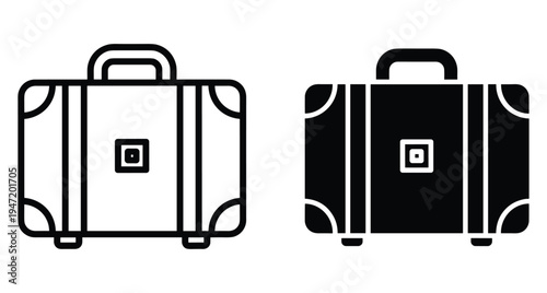 Suitcase luggage icon set with outline and solid glyph styles for travel vacation tourism business trip baggage transport equipment design