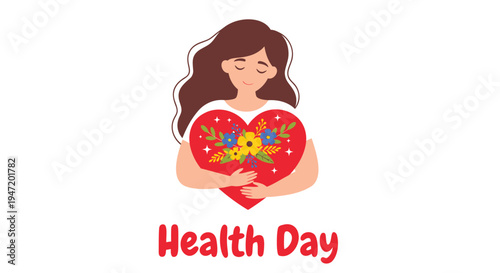 Vector illustration of woman holding heart for World Health Day