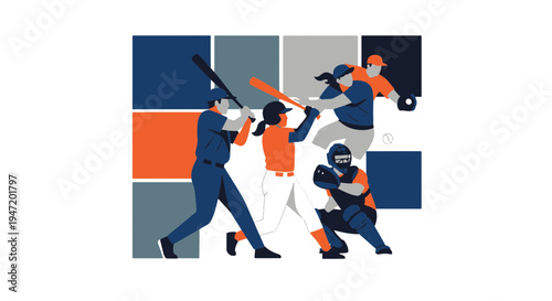 Action packed Baseball and Softball Players Engaged in Various Dynamic Game Scenes on a Field