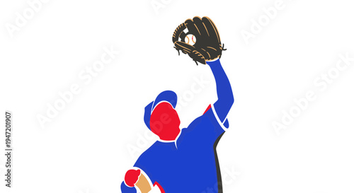 Baseball Player in Uniform Reaching Up to Catch a Flying Ball with a Mitt During a Game