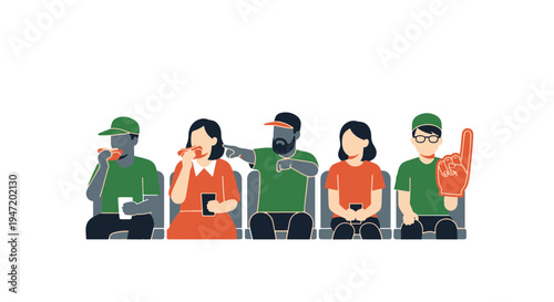 Diverse Spectators Enjoying a Vibrant Baseball Game from Stadium Seats Eating Snacks and Cheering