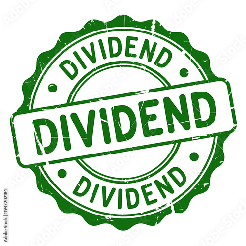 Green dividend stamp seal with distressed texture and white background