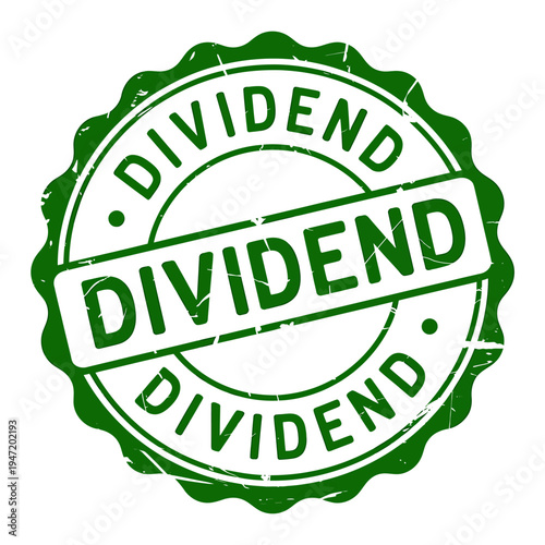 Green rubber stamp with dividend text on white background