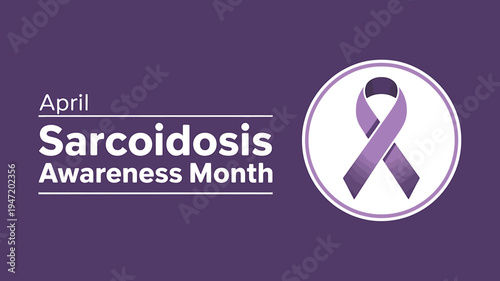 Sarcoidosis awareness month purple ribbon symbol on purple background