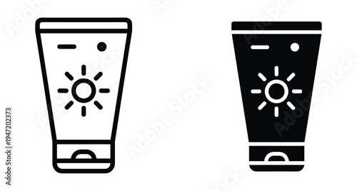 Sunscreen tube icon set with sun symbol for skin protection uv rays summer vacation beach travel skincare cosmetic product packaging