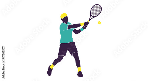 Vibrant Graphic Design of a Male Tennis Player Hitting a Powerful Forehand Shot During a Competitive Match