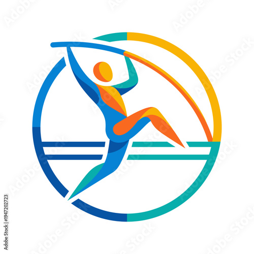 Dynamic athlete pole vaulting, a vibrant symbol of aspiration and competitive achievement, reaching for new heights in a stylized, modern illustration
