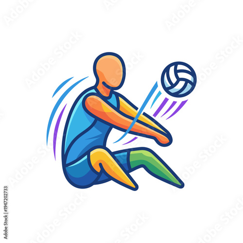 Dynamic stylized athlete bumping a volleyball, illustrating energetic court action and team sport spirit with vibrant modern design