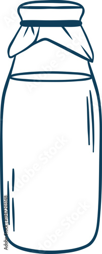 Doodle style milk bottle with Mediterranean blue outline. Clean hand-drawn vector of classic dairy container for milk bar logos or culinary projects