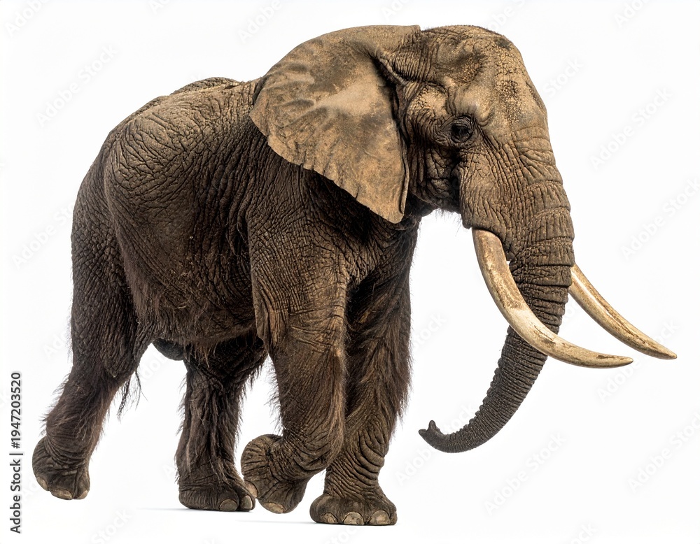 Obraz premium Big male elephant on white background