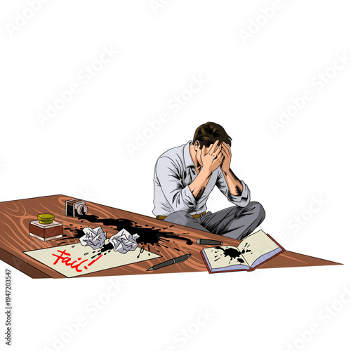 Frustrated Professional Facing Work Burnout - Vibrant Vector Illustration of Stress and Mental Exhaustion
