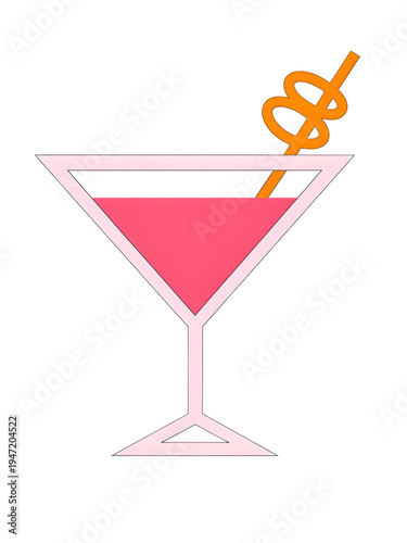 Elegant martini cocktail glass with dollar sign stirrer isolated on transparent background