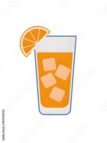 Fresh orange juice with ice cubes in tall glass isolated on transparent background