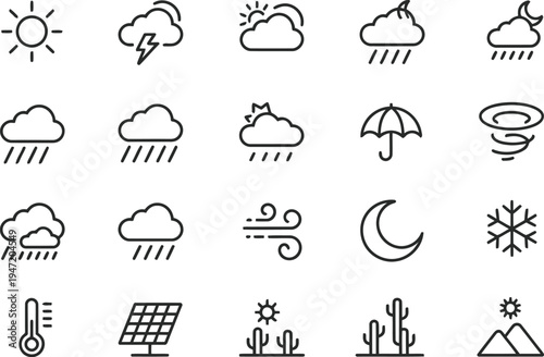 Set of weather and natural disaster icons for climate and environmental concepts